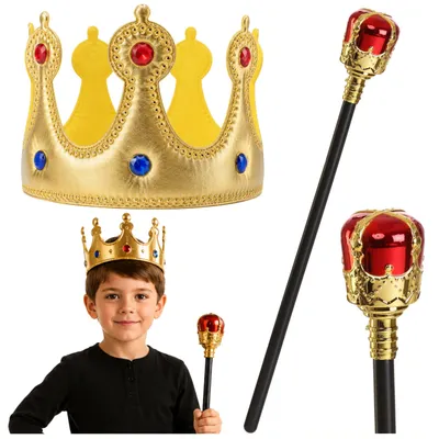 Productafbeelding van Koning kostuumaccessoires set kroonscepter voor kinderen goud