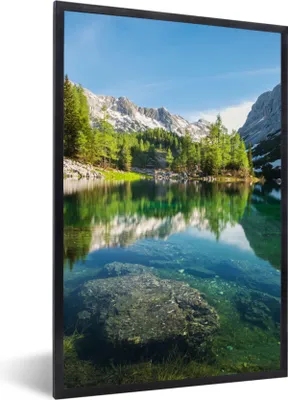 Produktbild von MuchoWow® Gerahmtes Poster Wasser - Berge - Felsen 40x60 cm - Poster mit Schwarzem Bilderrahmen Wandposter Rahmen Foto Bilder - Papierdruck - Wandbilder