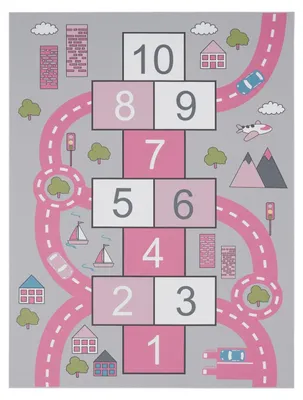 Produktbild von TT Home Kinder-Teppich, Spielteppich Für Kinderzimmer Straßen-Look, Hüpfkästchen, Rosa Größe 80x150 cm