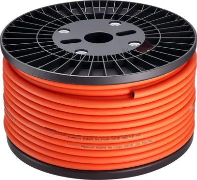 Zdjęcie produktu dla Hybrydowy wąż sprężonego powietrza - 9,52 mm x 76,2 m - Ciśnienie robocze 20,6 bar - Trójwarstwowy materiał hybrydowy - Elastyczny w każdych warunkach pogodowych - Do sprężarki - Pomarańczowy