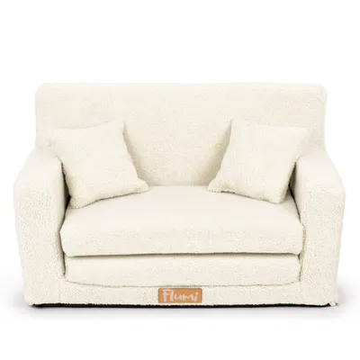 Produktbild von Flumi Kindercouch Kindersofa mit Schlaffunktion für Kinderzimmer -Schlafsessel mit Bettfunktion - Boucle - hellbeige