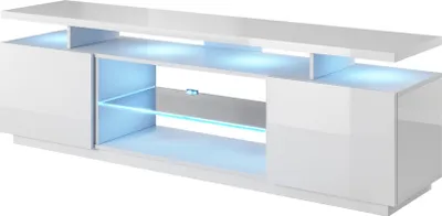 Produktbild von Fernsehschrank EVA 180x56x40 cm Lowboard Tv Schrank 2 Türiger mit Led beleuchtung Weiß Hochglanz