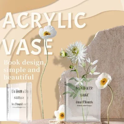Productafbeelding van Famanu Glazen vaas van transparant acryl - Handgemaakte decoratieve vaas