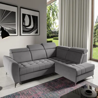 Produktbild von Ecksofa AURORA II L-Form Ottomane rechts, mit Schlaffunktion & Bettkasten, Dunkelgrau
