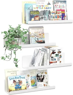 Produktbild von PolkaHome® Set von 4 Wandregalen, 32 cm, selbstklebend, schwebende Regale, Deko-Wandregale für Wohnzimmer, Schlafzimmer, Bad, Küche,