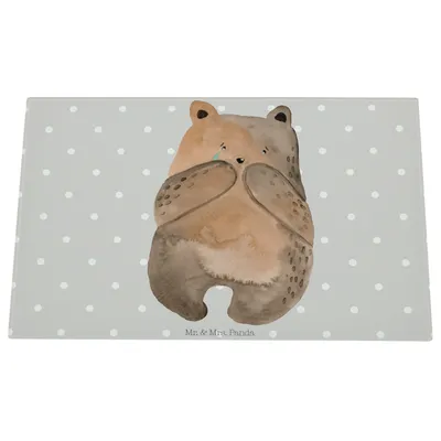 Produktbild von Mr. & Mrs. Panda Hackbrett Bär Verlust - Grau Pastell - Geschenk, Glas Schneidbrett, Küchenschneidebrett, Glasbrett, Teddy, Glasbrettchen, Schneideplatte