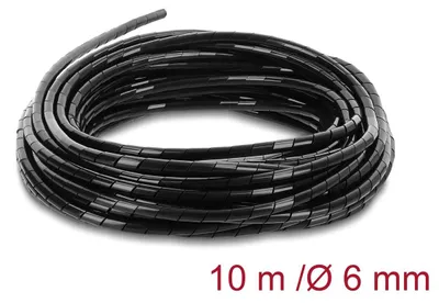 Obrázok produktu pre Špirálový had 6 mm, čierna farba, 10 metrov, určený na zväzkovanie a organizáciu káblov