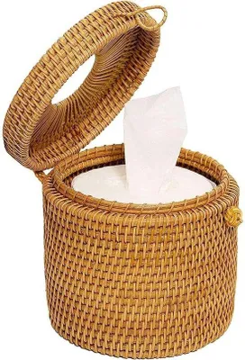 Image de Porte-boîte à mouchoirs en rotin pour la maison et le bureau