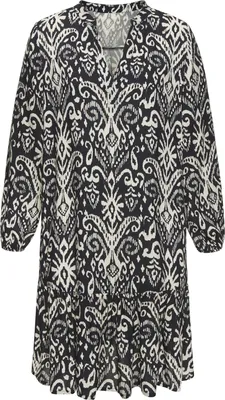 Produktbild von VIVANCE Longtunika mit Volant am Saum, lockeres Blusenkleid im Boho-Style, langarm marine-beige Größe 46