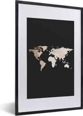 Produktbild von MuchoWow® Gerahmtes Poster Weltkarte - Aquarell - Braun 40x60 cm - Poster mit Schwarzem Bilderrahmen Wandposter Rahmen Foto Bilder - Poster in Rahmen