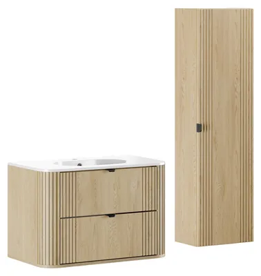 Immagine prodotto di Lavabo e colonna sospesa 80 cm Mila con 2 cassetti, rovere chiaro