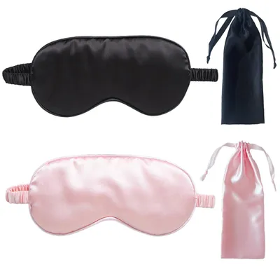 Produktbild von Set mit 4 Schlafmasken für Damen, Seiden-Augenmaske, Schlafmaske für Herren, hautfreundlich, ultraweiche Schlafmaske, tragbare Augenmaske mit elastischen Bändern für Schichtarbeit (schwarz und rosa)