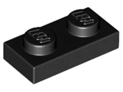 A single black Lego brick with two studs.