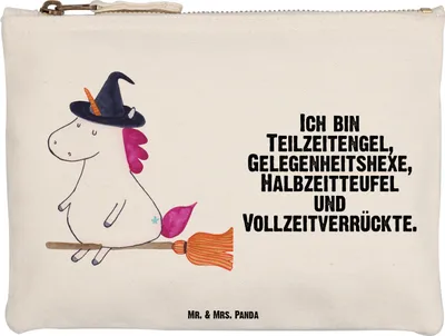 Produktbild von Mr. & Mrs. Panda Federmappe Einhorn Hexe Größe M - Weiß - Geschenk, Frau, Einhörner, Kosmetiktasche, Freundin, Mäppchen, Kulturbeutel, Schlampermäppchen, Pouch, Teufel