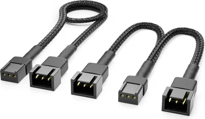 Produktbild von deleyCON 3-Pin Lüfter Kabel Set Verlängerungskabel - 30 cm Verlängerungskabel + 15 cm Y-Kabel Nylonkabel Plug & Play für PC Computer Workstation Schwarz
