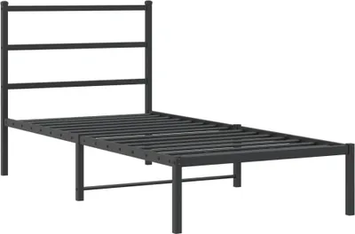 Zdjęcie produktu dla Metalowa rama łóżka z wezgłowiem, czarna, 90x200 cm