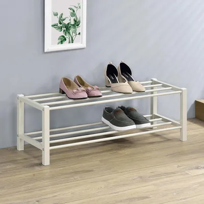 Produktbild von Schuhregal NAVAN Metall Beige, robuste Schuhbank mit 2 Ablagen, platzsparende Schuhkommode, ideal für Schuhregal offen, Schuhständer, Schuhregale