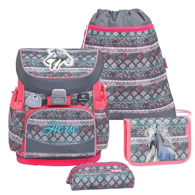 Produktbild von Belmil Schulranzen Set MINI FIT 2023 Horse Aruba Blue (Motiv: Pferde) für Mädchen ab 1. Klasse Grundschule Einschulung