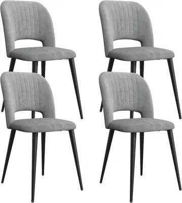 Imagen del producto de Juego de 4 sillas de comedor de terciopelo, con respaldo, cómodas, ideales para la cocina, con patas de metal , perfectas para el salón, el dormitorio o el comedor, en color gris oscuro