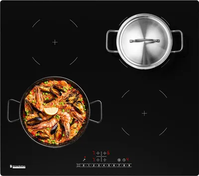 Produktbild von KitchenBrothers Induktionskochfeld - Einbau Induktionskochplatte - 60 cm - 4 Zonen - 1 und 2 Phase - Bis 2400W - Schwarz