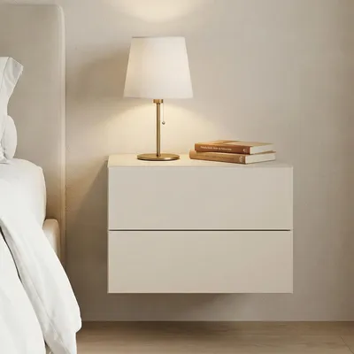 Produktbild von Nachttisch ANNI hängend, Kaschmir – mit 2 Schubladen aus melaminbeschichtetem Werkholz, Nachttisch mit Bodenfreiheit fürs Schlafzimmer, modernes Design