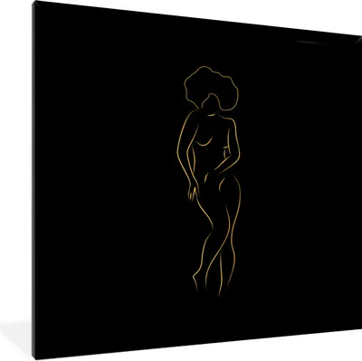 Produktbild von MuchoWow® Gerahmtes Poster Frau - Schwarz - Gold - Strichzeichnung 40x40 cm - Poster mit Schwarzem Bilderrahmen Wandposter Rahmen Foto Bilder - Mit Rahmen - Wanddekoration Schlafzimmer