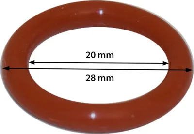 A brown ring gasket with dimensions indicated by text and arrows.