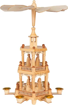 Image de BRUBAKER Pyramide de Noël en bois - Pyramide en bois de 43 cm pour Noël - Pyramide de table tournante - Peinte à la main - Décoration de Noël