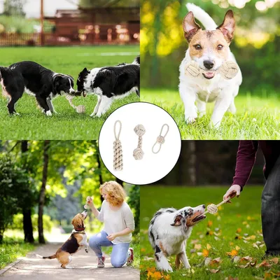 Produktbild von 3 Stück Hundespielzeug Seil - Zerrspielzeug für Hunde aus natürlicher Baumwolle - interaktives Kauspielzeug mit Knoten - Hundeseil für mittelgroße Hunde - kleine Hunde - Zahnreinigung und Spielzeit