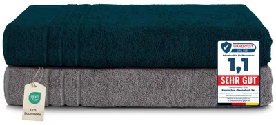 Productafbeelding van Komfortec set van 2 saunadoeken, 80x200 cm, gemaakt van 100% katoen. XXL saunadoeken, zacht, groot, badstof, sneldrogend, antracietgrijs/petrolblauw