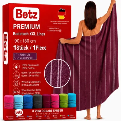 Produktbild von Betz Badetuch XXL Lines 90x180 cm – 100% Baumwolle, weich & saugstark – Strandtuch für Urlaub, Pool, Sauna, Outdoor – modernes Streifendesign - lila