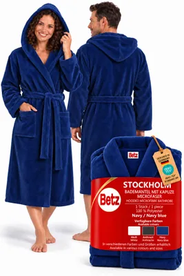 Produktbild von Betz flauschiger Saunamantel mit Kapuze STOCKHOLM Wellness- Hotel- Bademantel Damen Herren Größe - S-M navy
