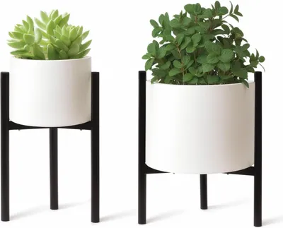 Produktbild von Verstellbarer Metall-Blumenständer für drinnen und draußen - Geeignet für Blumentöpfe von 20-30 cm - 33 cm hoch - Zylindrisch schwarz - Set von 2
