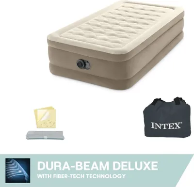 Imagen del producto de Intex 64426NP - Colchón inflable Twin Ultra Plush con bomba, 191 x 99 cm - Autoinflable, ideal para invitados