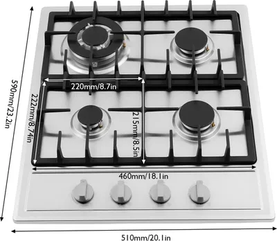Image de Cuisinière à gaz, acier inoxydable, 4 zones de cuisson, noir