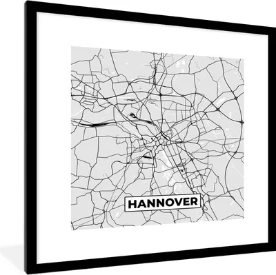 Produktbild von MuchoWow® Gerahmtes Poster Deutschland - Stadtplan - Hannover - Karte 40x40 cm - Poster mit Schwarzem Bilderrahmen Wandposter Rahmen Foto Bilder - Poster - Plakat im Rahmen