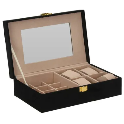 Obrázek produktu pro Šperkovnice na šperky a hodinky se zrcátkem 25x16x7cm - Barva černá