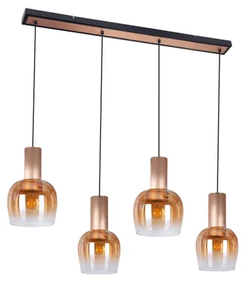 Produktbild von Pendelleuchte - 4er Pendelleuchte "FUNDA" L: 111cm amber, Hängelampe im Vintage Style, ausMetall und Glas in messing, 150 cm hoch, Maße 111 x 23,5 cm, E27-Fassung