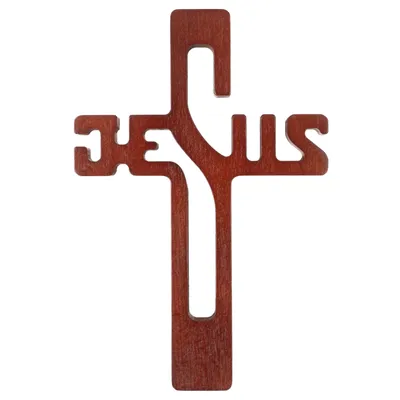 Obrázok produktu pre Závesný kríž z bukového dreva Závesný kríž s nápisom JESUS Moderný drevený kríž Hladký povrch (prírodné drevo, 30x20x1,8cm)