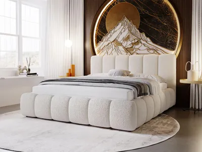 Produktbild von GrainGold Polsterbett Cloud 180x200 cm - Bett 180x200, Polsterbett mit Lattenrost - Bett ohne Bettkasten - Bett mit Bouclé-Stoff - Beige