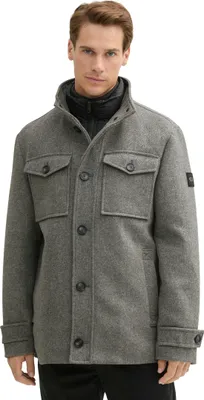 Productafbeelding van Tom Tailor heren wollen mantel met borstzakken, model 36084 - staalgrijs wollen twill, maat XXL