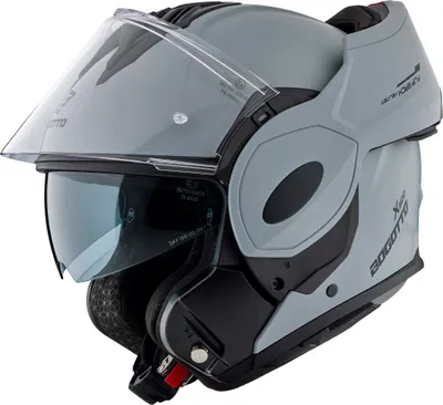 A grey matte Bogotto FS-X600 flip-up helmet is shown against a white background.