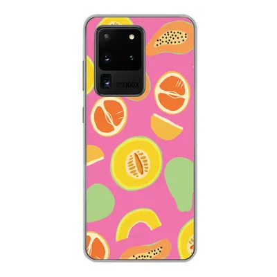 Produktbild von MuchoWow® Handyhülle Schutzhülle Hülle für Samsung Galaxy S20 Ultra Obst - Muster - Rosa Silikon Softcase Handy Hülle - Karteninhaber