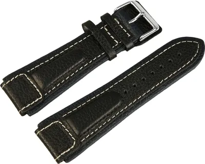 Produktbild von Echtleder-Uhrenarmband, schwarz/blau, weiße Naht, 20 mm - 24 mm