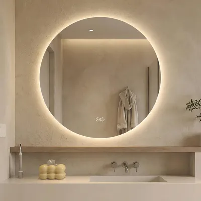 Produktbild von Runder LED Badezimmerspiegel 70 cm Hinterleuchtet Anti-Beschlag 3 Lichtfarben Stufenlos Dimmbar Touchschalter 5 mm Kupferfreier HD-Silberspiegel