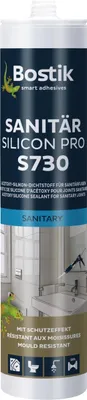Produktbild von BOSTIK S730 Sanitär Silikon Pro Schwarz – Hochwertiges Acetat Sanitärsilicon mit Schutzeffekt, Lösemittelfrei, Alterungs- und Witterungsbeständig, Geeignet für Innen- und Außenbereich, 300ml