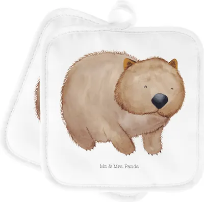 Produktbild von Mr. & Mrs. Panda Topfuntersetzer Wombat - Weiß - Geschenk, Motivation, topfhalter, Topflappenset, Australien, Kochlappen, Topflappen Set, Spruch, Lustige Sprüche