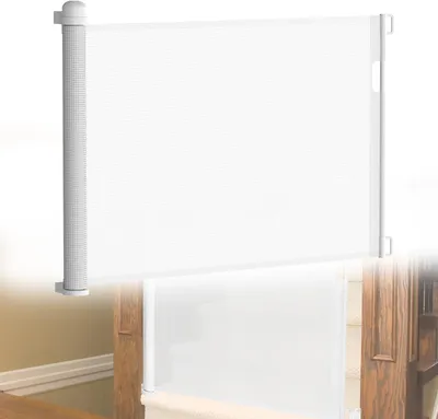 Produktbild von QEENTOE Rückrollbares PVC‑Türgitter 87×180cm, Sicherheitsbarriere für Babys und Haustiere (Weiß, 180 cm)