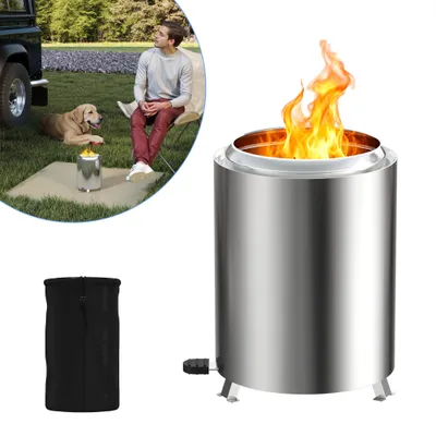 Produktbild von LZQ Mini Feuerschale Ø14 cm × 19,5 cm, rauchfreie Feuerstelle aus Edelstahl, kompakter Tischkamin für Balkon, Terrasse & Garten, mit Tragetasche
