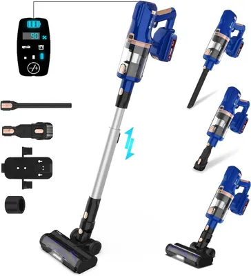Immagine prodotto di V11 - Aspirapolvere senza fili a batteria - Motore brushless da 300 W - Potenza di aspirazione 45 kPa - Filtro HEPA - Display LCD - Autonomia di 1 ora - Spina UE - Giallo